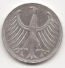 5 DM BRD 1968 G, KARLSRUHE, SILBER, selten!