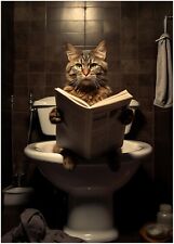 Katzen Poster - Katze auf Toilette - Tier Wandbild Kunstdruck P372N