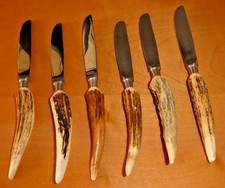 6 Messer  Geweihgriffe - Solingen, rostfrei  - Othello - ca. 17 cm-  Erbstück