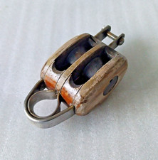 Schiffsblock Talje 13cm Umlenkrolle Eschenholz 2-scheibig Messing Yachtblock #21