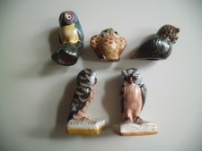 5 Setzkastenfiguren: EULEN Konvolut - verschiedene Arten, 3 bis 6 cm hoch