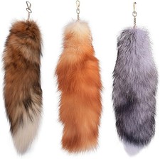3Stück Riesiger flauschiger Fuchsschwanz-Schlüsselanhänger aus Kunstfell