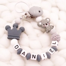 Schnullerkette mit Namen DIY Silikon Krone Koala Bär Geburt Nuckelkette Geschenk