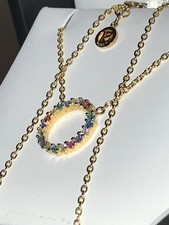 Zierliche Collier 925 St. Silber 18K Vergoldet Multicolor Zirkonia Luxusschmuck