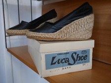 Luca Shoe 36 Wedge Bast Keilabsatz 70er Leder schwarz TRUE VINTAGE wedges 70s