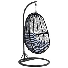 Luxus Hängesessel FUN XL Gestell Schwarz mit Korb Schwarz und Kissen Gestreift