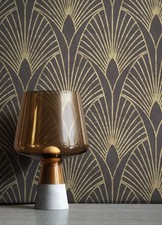 Tapete Vliestapete Schwarz Pfauenfeder Blätter Ornament Mustertapete Retro