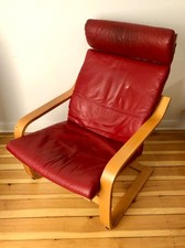 IKEA POÄNG Armchair Sessel roter Lederbezug (177)