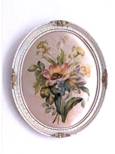 Altes ovale Bild Seidenmalerei 33x27 cm.Blumen bilderrahmen