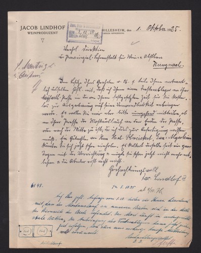 Hillesheim brief 1925 - hillesheim,,