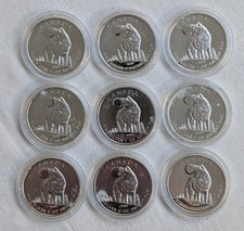 9 (9x 1oz) Silbermünzen Canada Wildlife "Wolf" 2011 - 999,9 Feinsilber