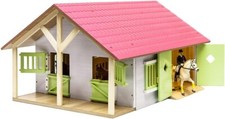 Kids Globe Reiterhof Holz 1:24 mit 2 Boxen, passend für Schleich, 51x40x27