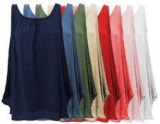 Sommer Top Damen breite Träger luftiges Damentop Blickdicht Leinen-Optik 38-42