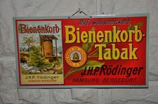 Altes Reklameschild Bienekorb-Tabak,J.H.P. Rödinger Hamburg-Bergedorf,Raucher