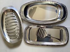 WMF Konvolut 3 Platten, Fleisch-Heber, 38 x 42 cm, Cromargan Edelstahl Baroque