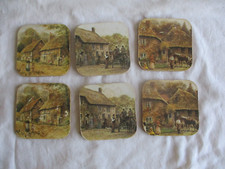 6 Korkuntersetzer mit Englischen - Dörfer Muster