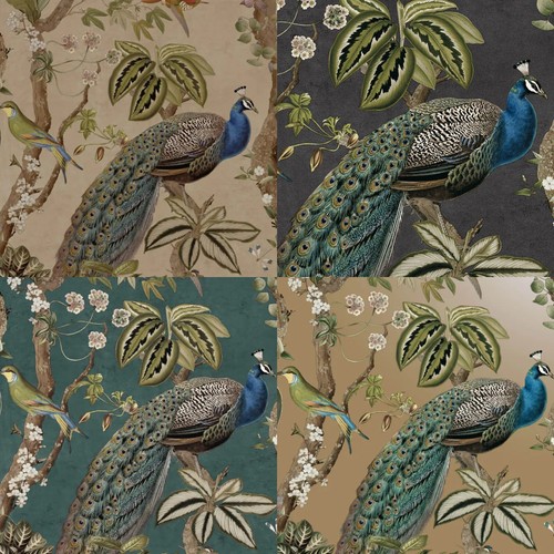 Pfauenwald tapete taupe blau - tapete,