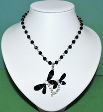 Ketten,Schwarzer-Spinell-Halskette & Libelle Anhänger mit Strass Steine 1 St.Neu