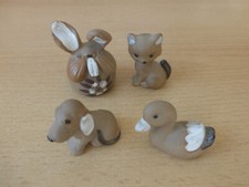 4 Tonfiguren Hase, Hund, Katze, Ente, Keramikfiguren braun teilweise bemalt hohl