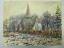 Aquarell "Winter im Dorf