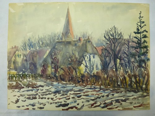 Aquarell winter dorf - aquarell, "winter