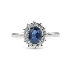 Ring mit Safir Saphir 0,80 ct 12 Brillanten 0,25 ct in 18 Kt 750 Gold 55 Edel