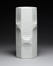 Retro Op-Art Design AK Kaiser Geometric Relief Matte Bisque Porcelain Vase 