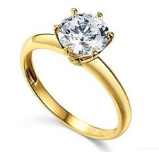 1.00Ct Echt Moissanit Solitaire Verlobung Hochzeit Ring 14K Gelb Vergoldet
