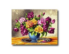 Gobelin Stickbild Stickpackung Gedruckter Stramin und Garn Rosenvase 390