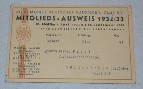 Mitgliedsausweis 1932/33