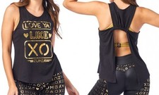 NEU ZUMBA Gr.M XO OPEN BACK TANK TOP GOLD
