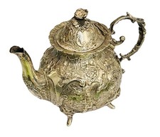 800/- Silber Teekanne, Barock Stil, Handarbeit, Muster, Antik, Figuren