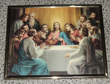 Heiligenbild religiöser Druck Jesus Jünger Abendmahl gerahmt 20,5x25,5cm
