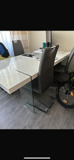 esszimmertisch 90x120cm Hochglanz weiß mit Glasbeine 