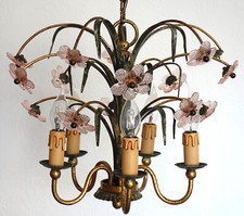 Banci Firenze Deckenleuchten Grün Gold Patinierte Metall, Kristallblumen Lüster