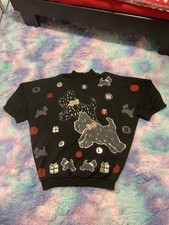 Damen Longpullover Stehkragen Langarm, 38/40,Wauzi Motive,80er Jahre,Blowout