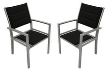 Gartenstuhl Gartensessel MADEIRA Alu silber Polster schwarz  2 STÜCK, 2. WAHL
