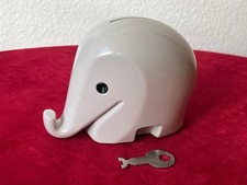Luigi Colani Elefanten Spardose Drumbo mit Schlüssel grau 70er Tresor 10x13 cm