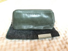 Volker Lang Leder Etui mit Reißverschluss Kosmetiktasche klein Accessoire grün