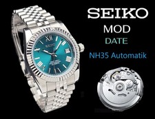 37mm Seiko MOD Date Custom Automatik Mint Green NH35 Saphirglas Edelstahlband