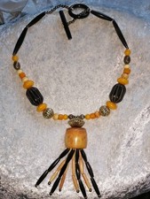 Afrikanische Kette Perlen Horn Knochen Amber Metall  Handarbeit UNIKAT