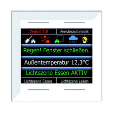 | LCN-GTS4D | Glas-Infomodul mit vier kapazitiven Tasten + Grafikdisplay |