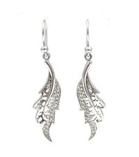 925/- Silber Ohrhänger, Feder, simulierten Diamanten Rhodiniert, ca 47 mm lang