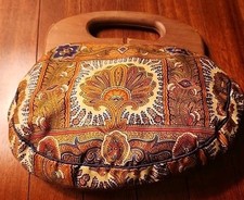Vintage boho fabric purse wood - boho,