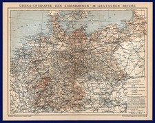Landkarte anno 1896 - Deutsches Reich - Eisenbahn Streckennetz Staatsbahn