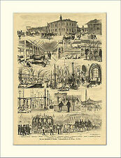 Schlachthaus in München Viehhof Schweine Südbahnhof Grögler Holzstich L384