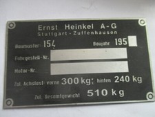 Heinkel Typenschild 154 Kabine ID-plate s69