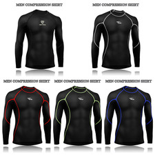 Herren Kompressionsrüstung Basisschicht Oberteil Langarm Thermo Fitnessstudio Sport Shirts UK