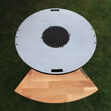 DEINWERK Anstecktisch aus Corten/Eiche für Grillfass Grilltonne Feuertisch