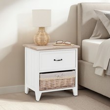 Nachtkommode mit Schublade und Korb Landhaus Stil Nachttisch Weiß